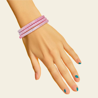 Glam Up: Pink/Silver Snake Chain Bracelets Set of 3, Nickel-Free & Cadmium-Free