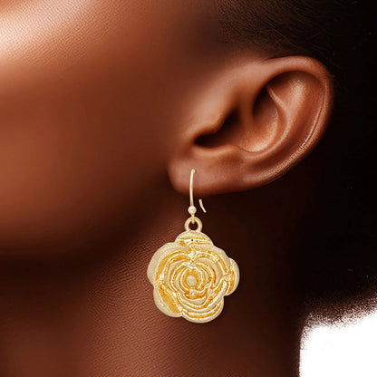 Vintage-Inspired Rose Earrings in Burnished Gold Finish