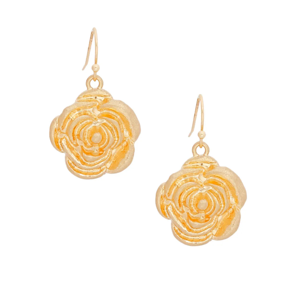 Vintage-Inspired Rose Earrings in Burnished Gold Finish