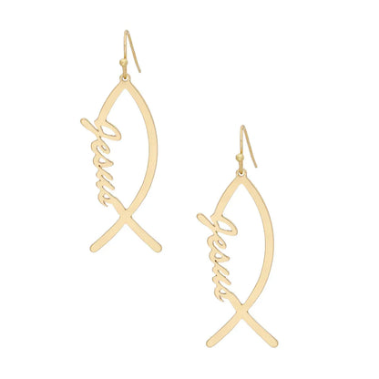 Timeless Jesus Script Ichthus Gold Earrings