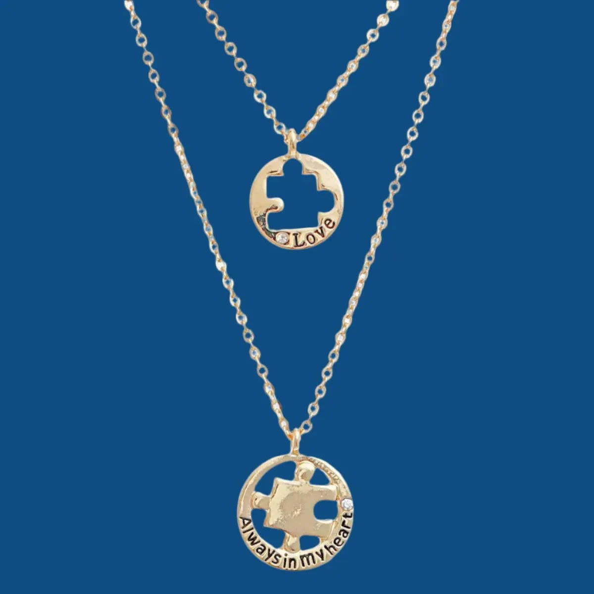 Perfect for Loved Ones & Autism Awareness Gold Puzzle Cutout Layered Necklace