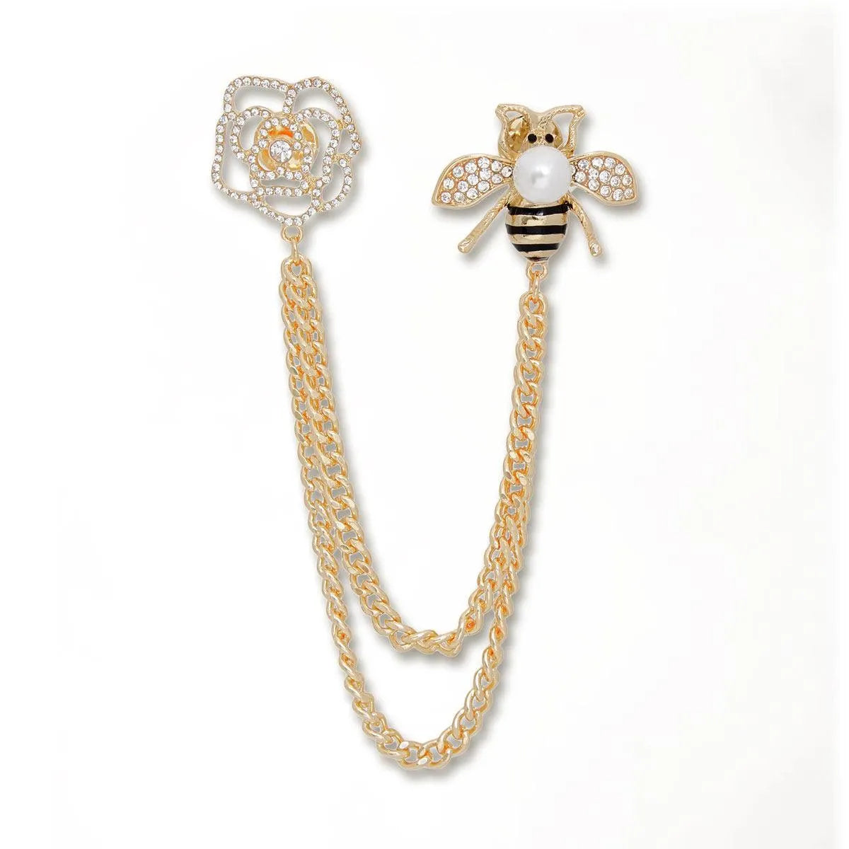 Rosy Bee Chain Brooch Pin: Dazzling Fashion Jewelry Accessory