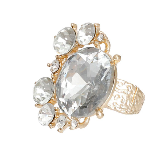 Round Acrylic‑crystal Ring in Gold Tone