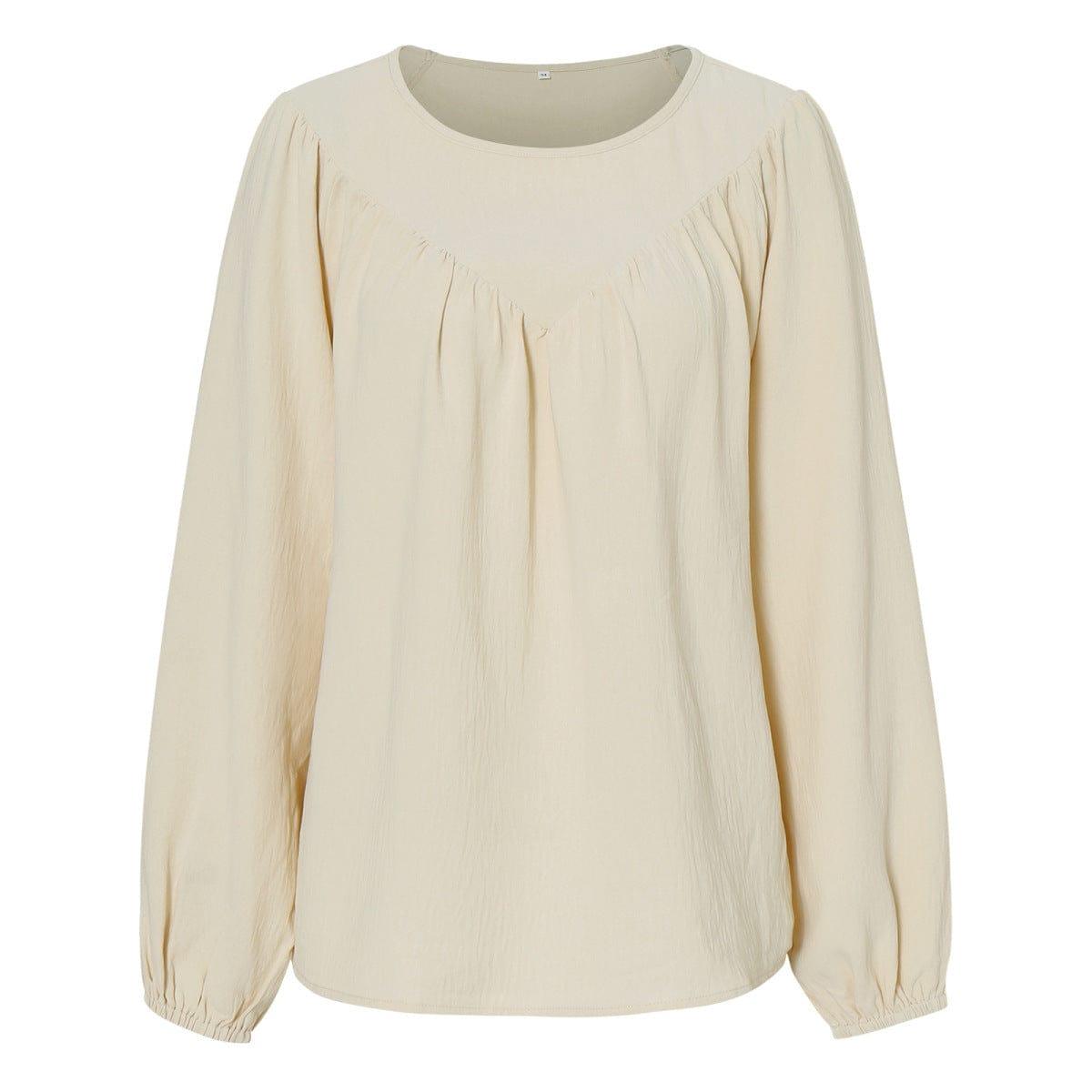 Round Neck Gathering Long Sleeve Top