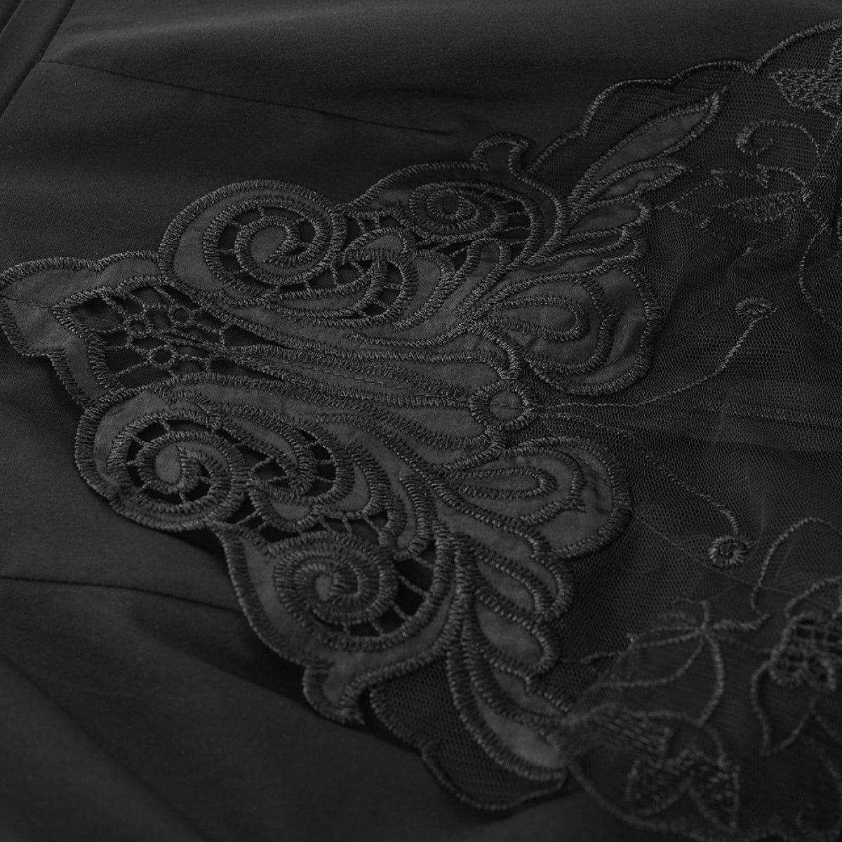 Round Neck Short Sleeve Lace-Embroidered Mini Dress Black