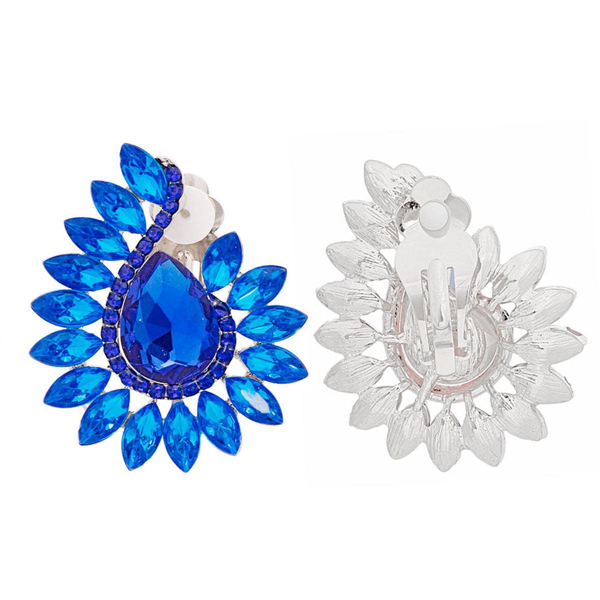 Royal Blue Teardrop Center Clip On Pageant Earrings for Elegant Style