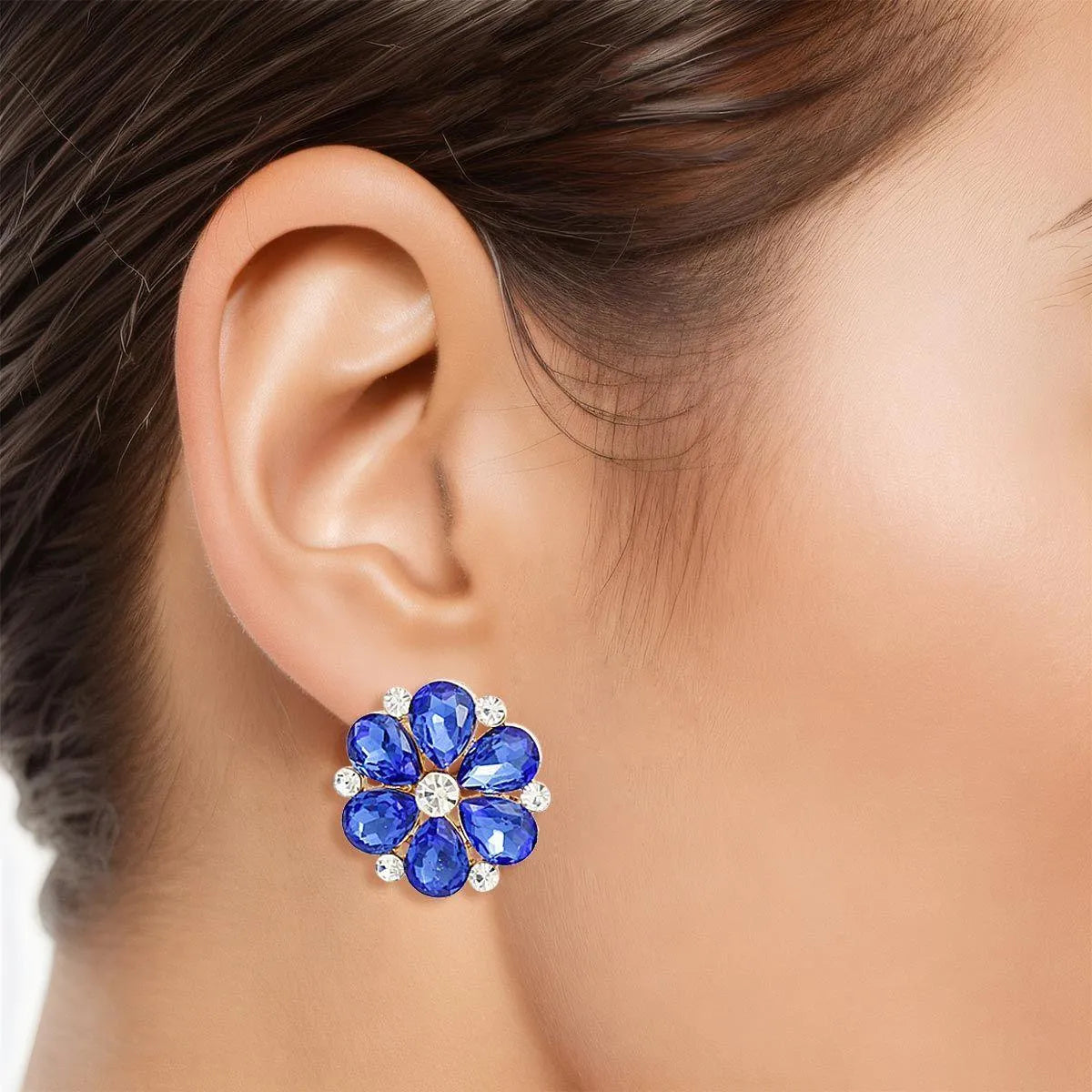 Royal Cluster Flower Stud Earrings - Fashion Jewelry