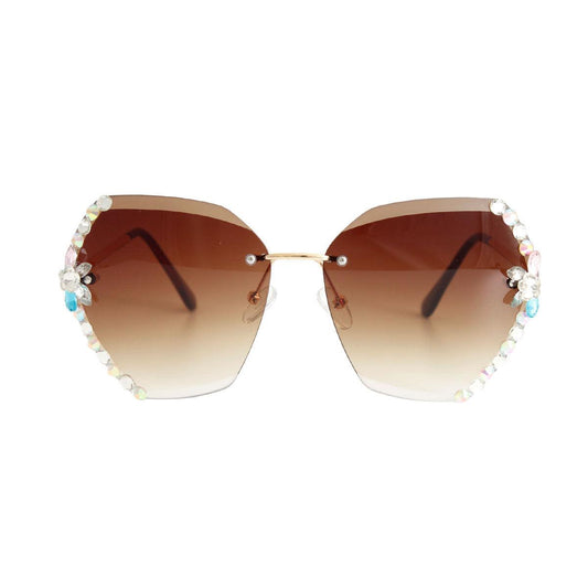 Sassy Rimless Rhinestone Brown Sunglasses for Women – Upgrade Your Style