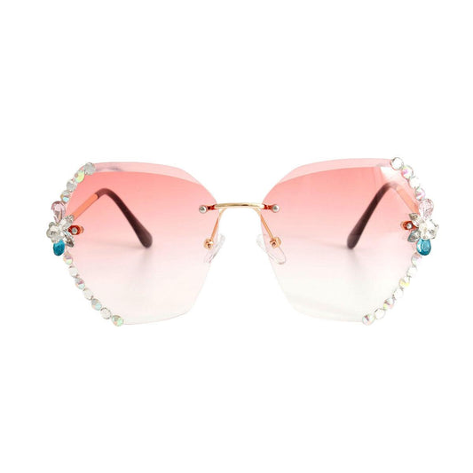 Sassy Rimless Rhinestone Pink Sunglasses for Women – Upgrade Your Style