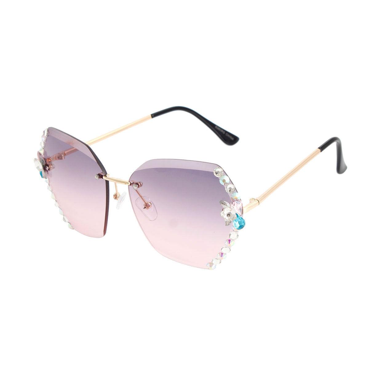 Sassy Rimless Rhinestone Purple Sunglasses for Women – Upgrade Your Style