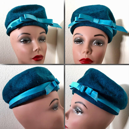 Sculpted Sueded Fur Felt Women’s Vintage Peacock Blue Hat