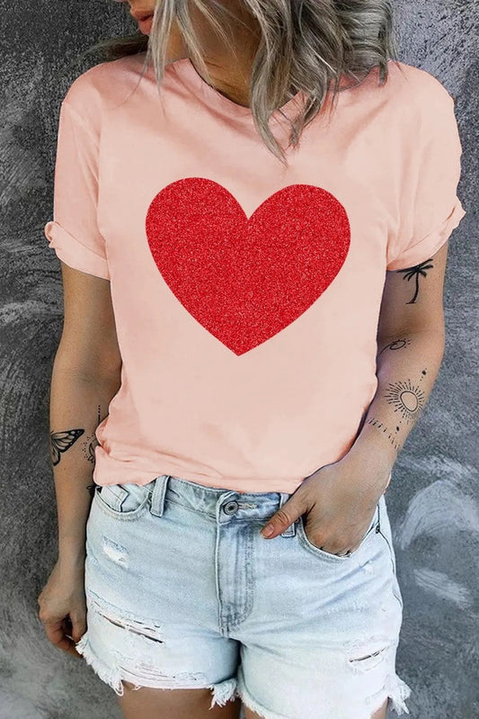 Sequin Heart Graphic T-Shirt Ladies