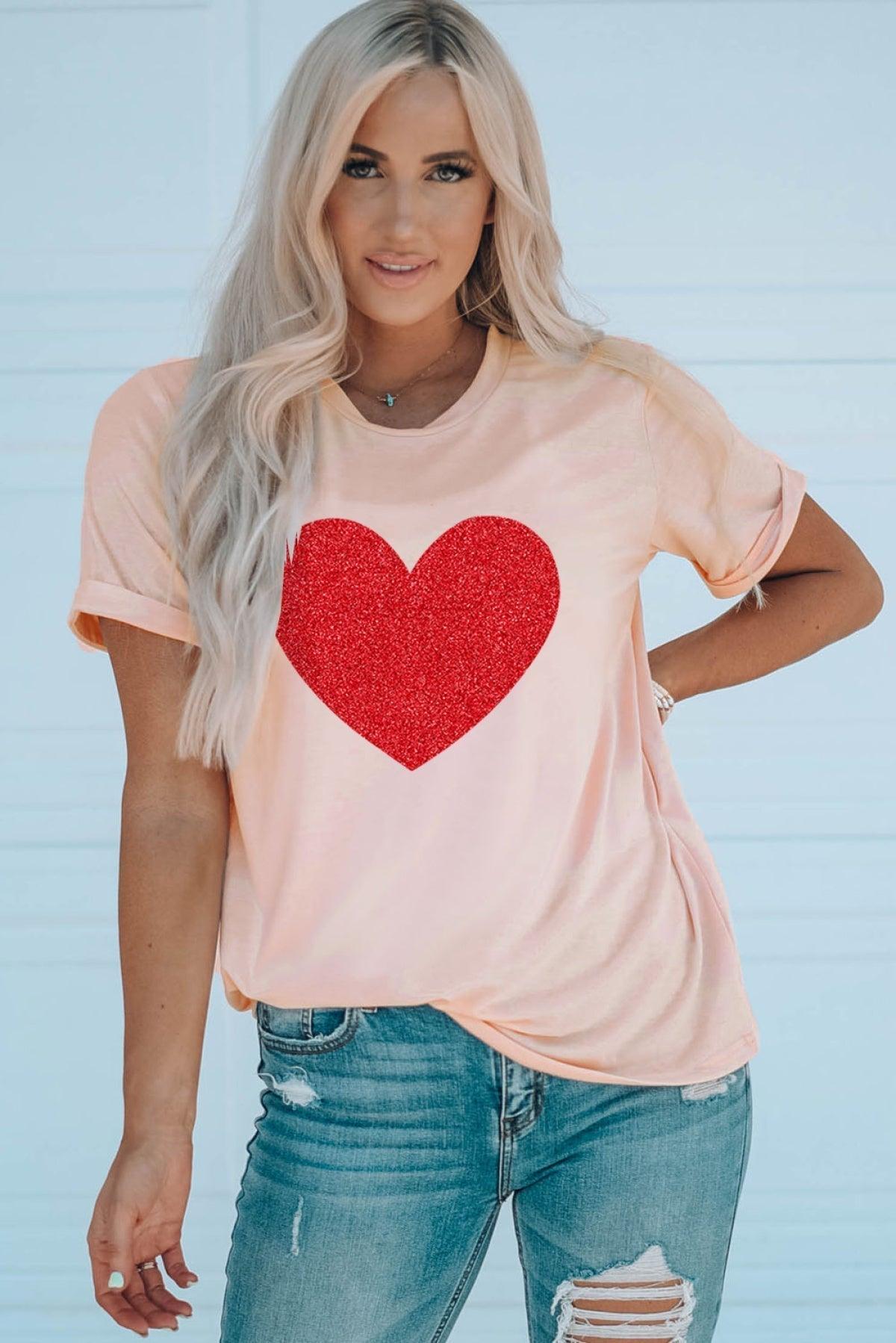 Sequin Heart Graphic T-Shirt Ladies