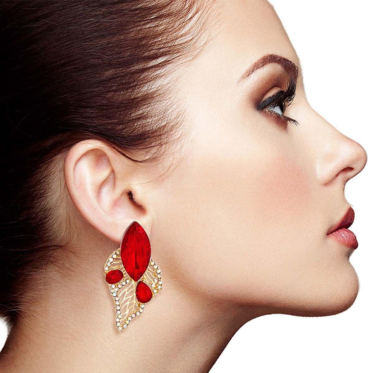 Shop Now: Trendy Red and Gold Leaf Stud Earrings