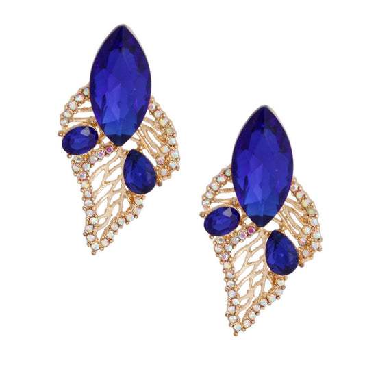 Shop Now: Trendy Royal Blue Gold Leaf Stud Earrings