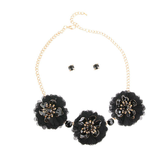 Shop Stylish Black Fabric Floral Necklace, Stud Set - Upgrade Your Style Now!