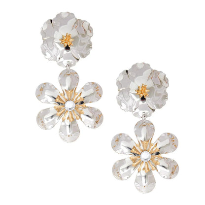 Silver Petal Dimensional Flower Earrings