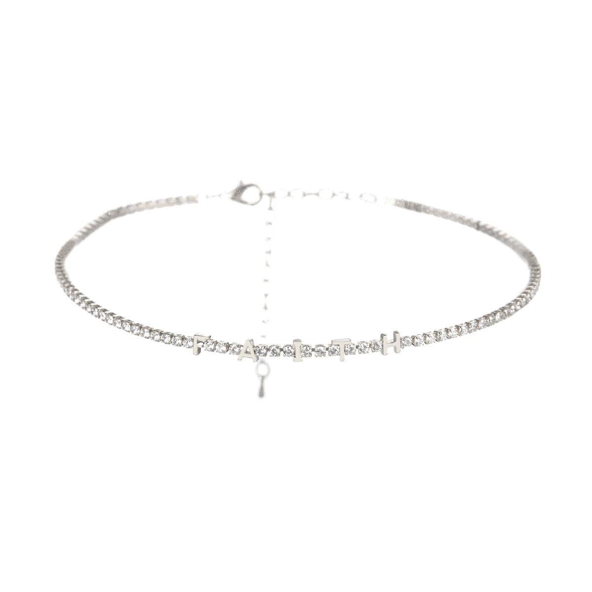 Silver Plated CZ Tennis Choker Necklace Faith Letters