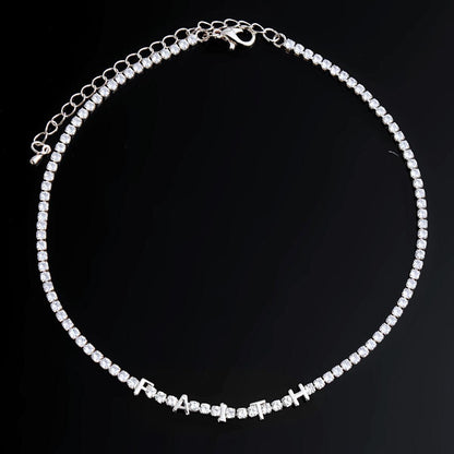 Silver Plated CZ Tennis Choker Necklace Faith Letters