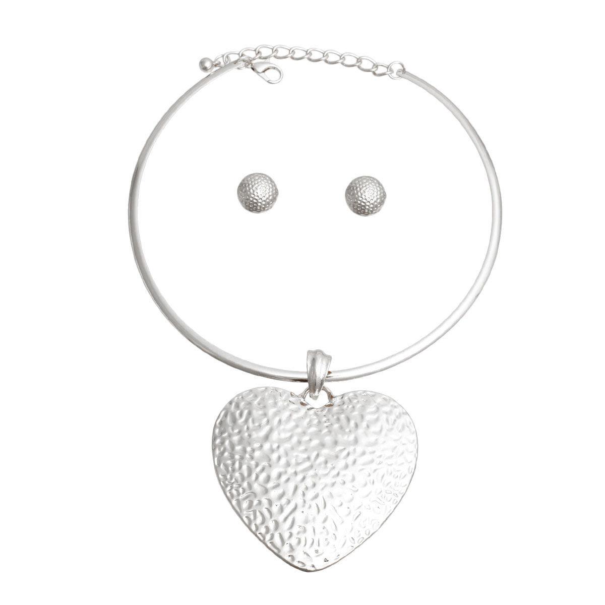 Silver Plated Heart Choker Necklace Set