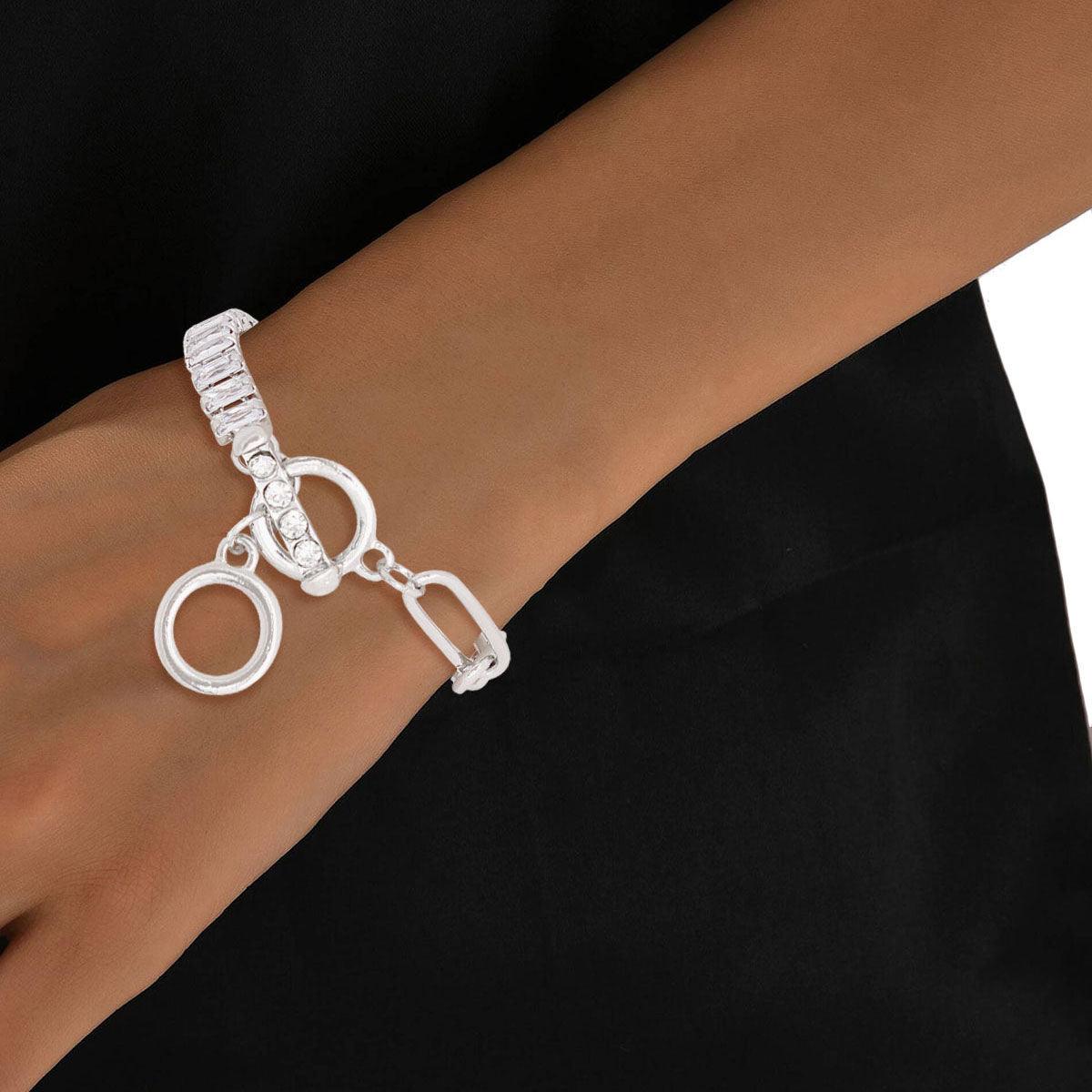 Silver-tone Women's Cubic Zirconia Link Bracelet: Sparkle & Shine