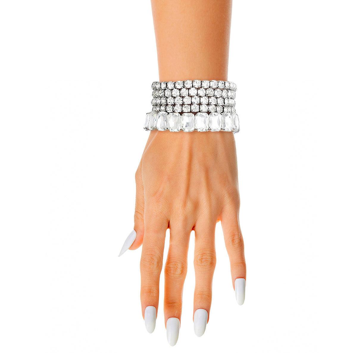 Silvertone & Acrylic Crystal Bracelets