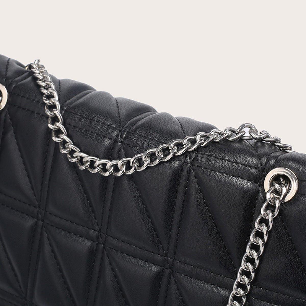 Solid Color Quilted Chain Strap Shoulder Bag