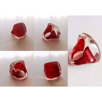 Square Statement Ring Red/Clear Resin