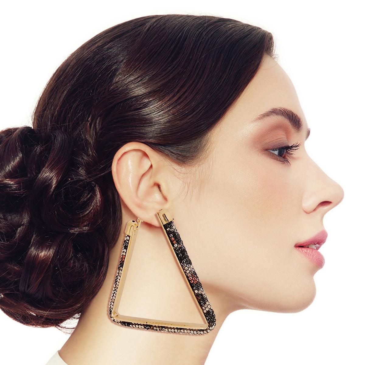 Stand Out with Open Triangle Tube Leopard Hoop Earrings - A Unique and Bold Accessory