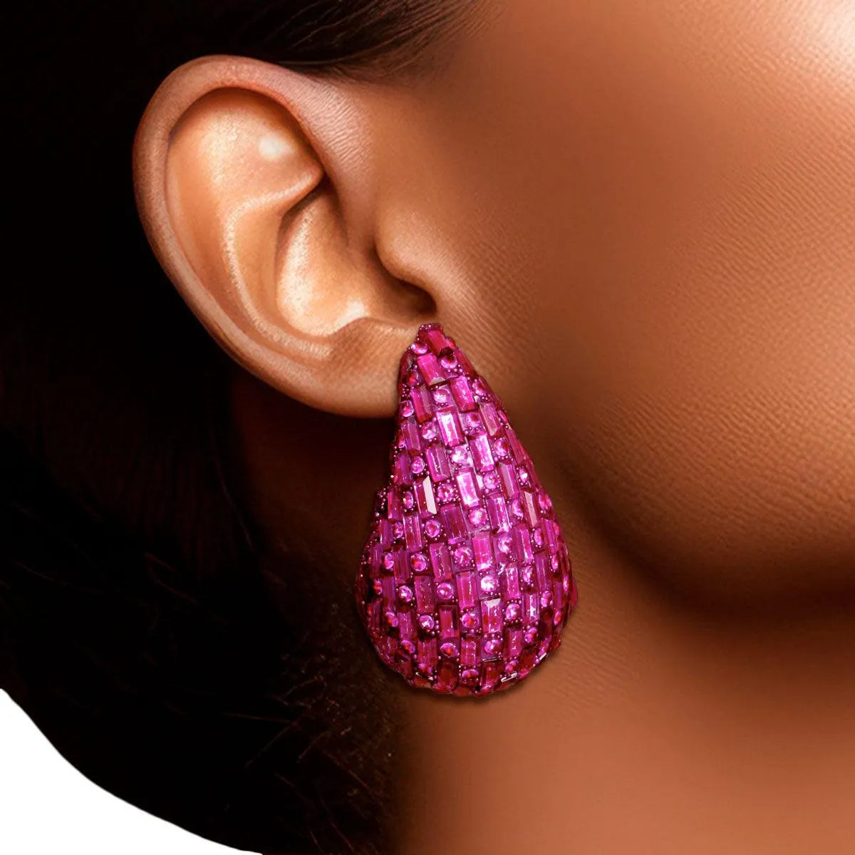 Stay Stylish Trendy Fuchsia Teardrop Design Stud Earrings - Fashion Jewelry