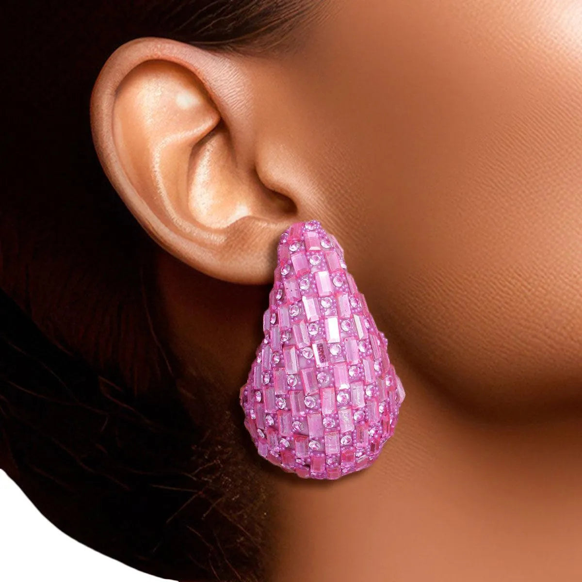 Stay Stylish Trendy Pink Teardrop Design Stud Earrings - Fashion Jewelry