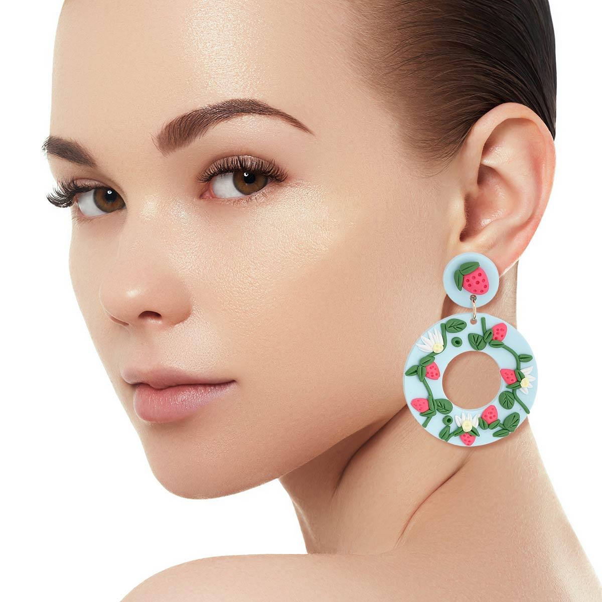 Strawberry-Topped Blue Hoops: Sweetest Earrings