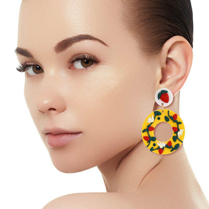 Strawberry-Topped Yellow Hoops: Sweetest Earrings