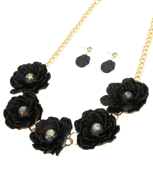 Stunning Black Flower Necklace Set - Enchanting Look