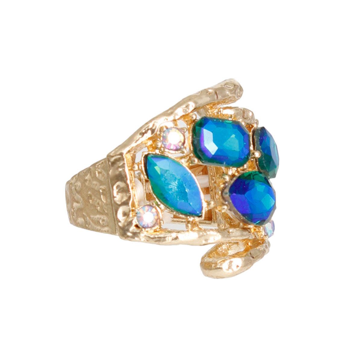 Stunning Blue Crystal Curved Cocktail Ring - Must-Have Accessory