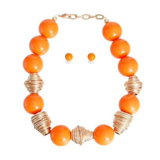 Stunning Chunky Orange Bead Jewelry Set: Necklace & Earrings