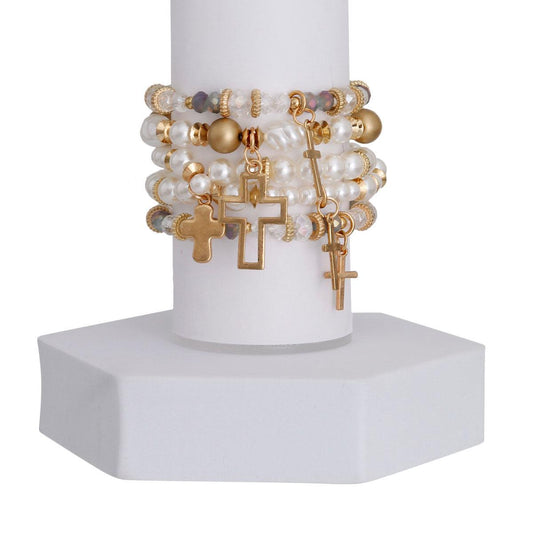 Stunning Cream Pearl Bead Cross Bracelets: Shop the Perfect Accessory Now!