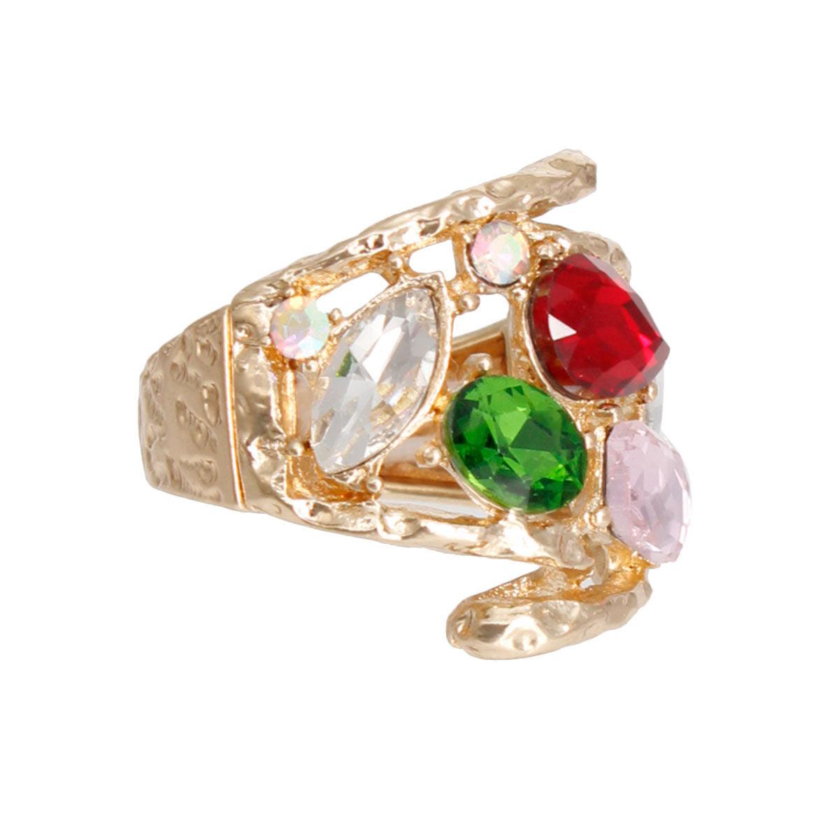 Stunning Curved Cocktail Ring w/ Multicolor Crystals - Shop Now!
