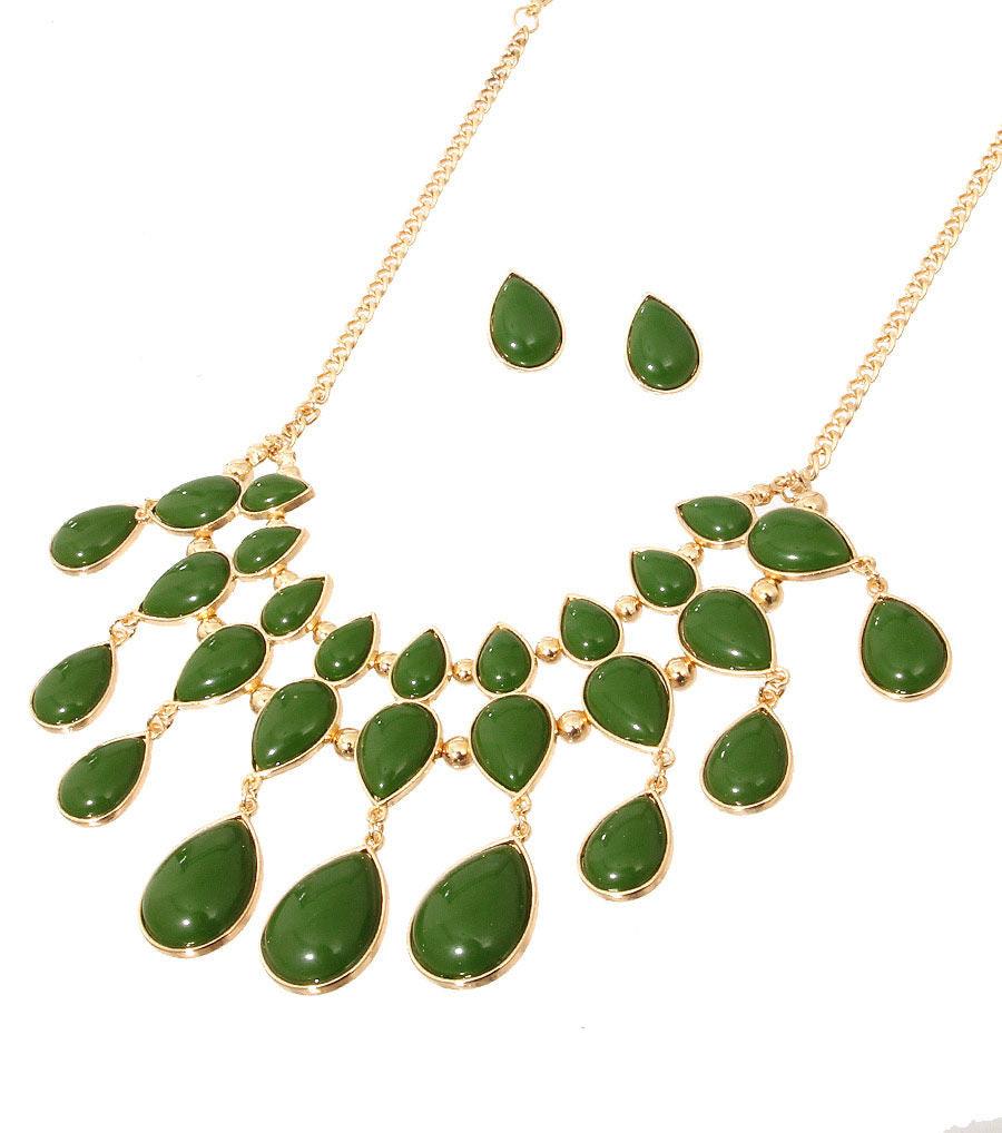 Stunning Draped Green Beads Necklace & Earrings Set - Must-Have Jewelry