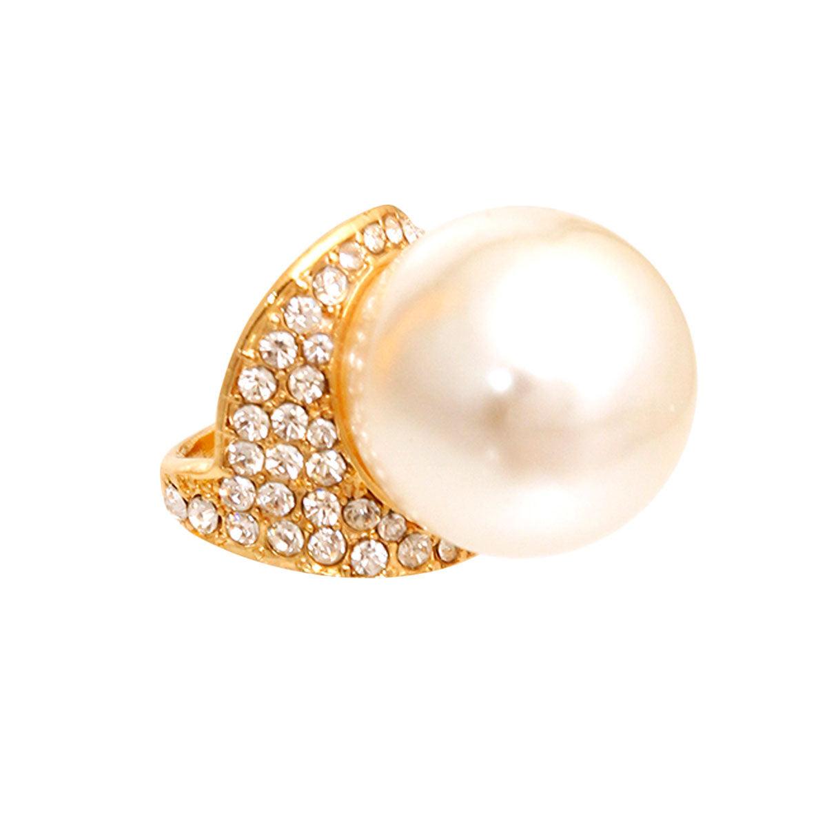Stunning Faux Pearl & Rhinestone Ring - Perfect for Any Cocktail Event!