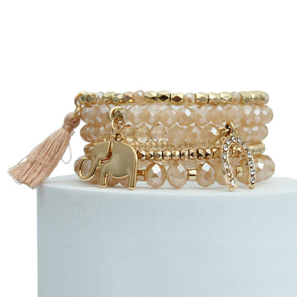 Stunning Gold & Light Brown Beaded Charm Bracelets - Shop Now!