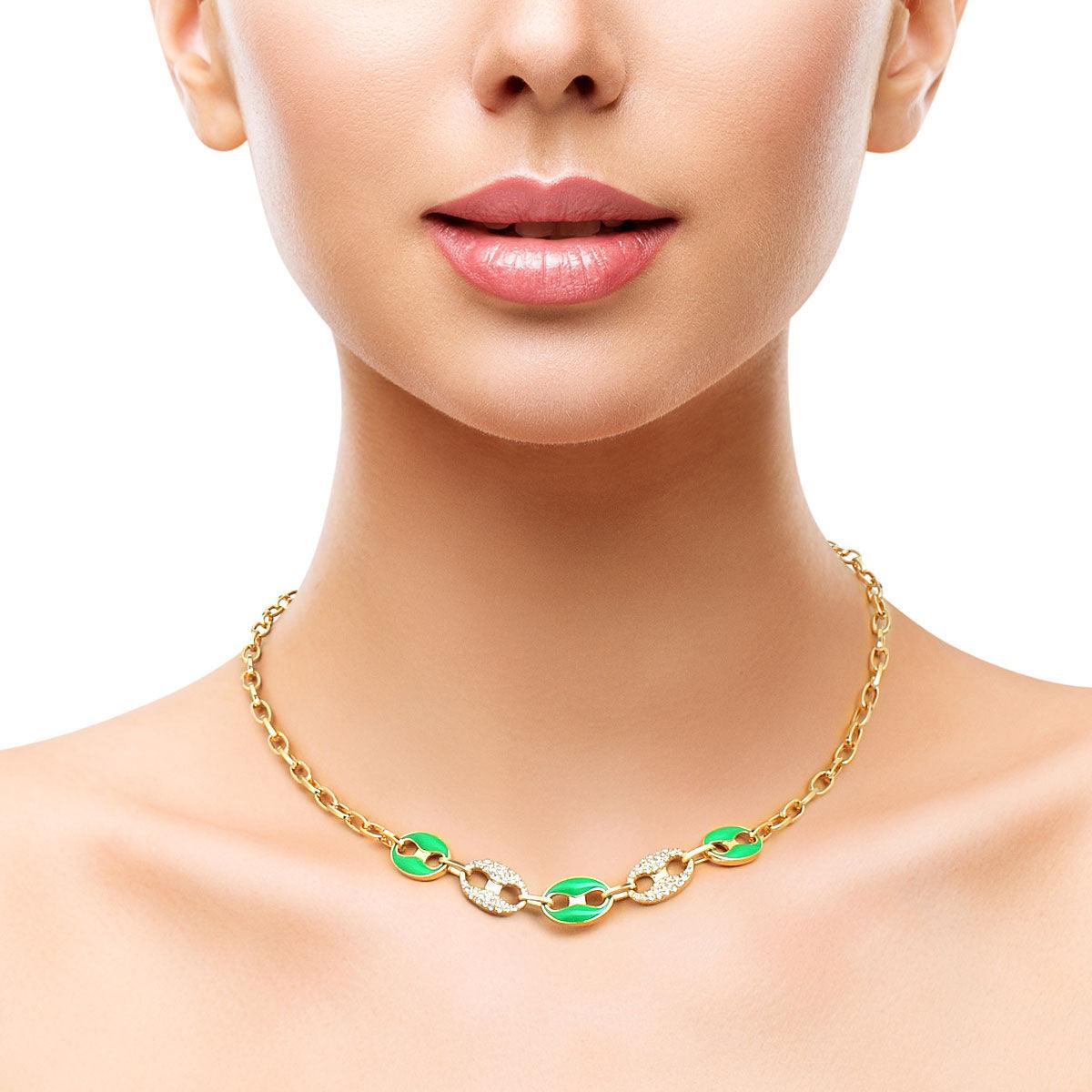 Stunning Green & Gold Matelot Chain Necklace - Grab Yours Today!