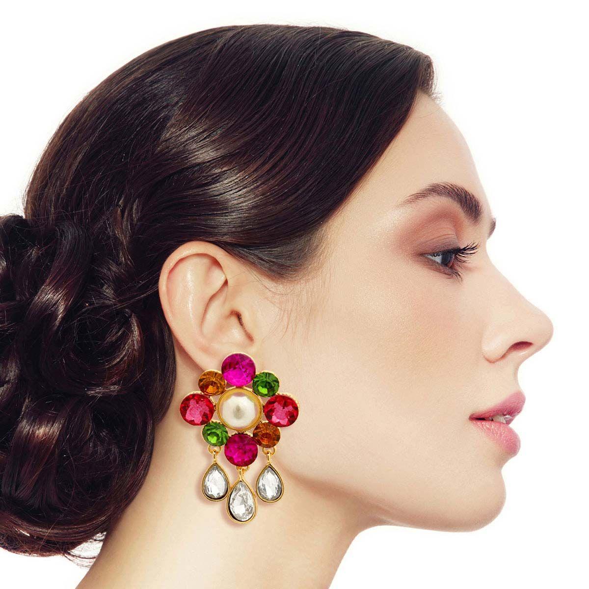 Stunning Multicolor Stud Flower Clear Droplet Earrings That Will Make You Shine