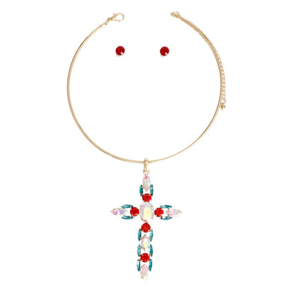 Stunning Rigid Choker with Jeweled Cross - Shop Now!