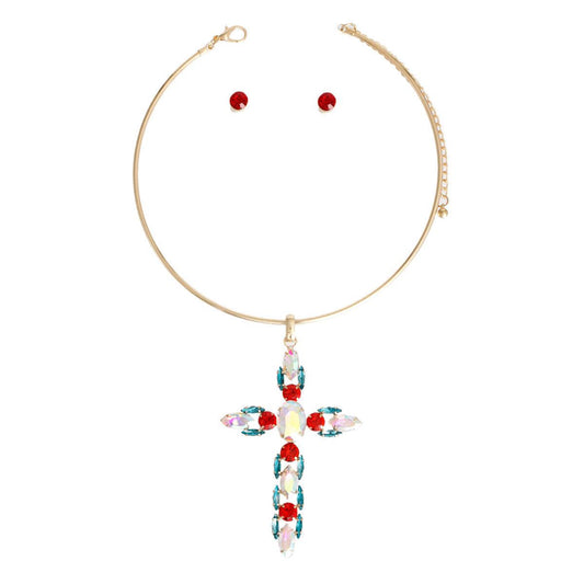 Stunning Rigid Choker with Jeweled Cross - Shop Now!