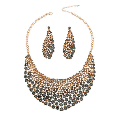 Stunning Round Cut Black Crystal Necklace Earrings Set