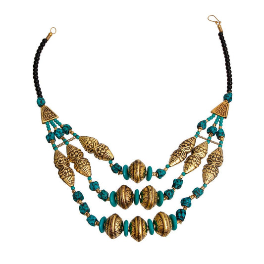 Stunning Teal & Gold Marrakesh Necklace: Must-Have Accessory