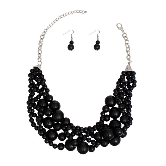Stunning Torsade Necklace Black Pearls with Earrings - Timeless Elegance