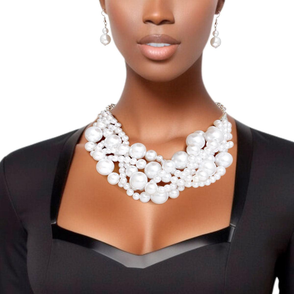 Stunning Torsade Necklace White Pearls with Earrings - Timeless Elegance