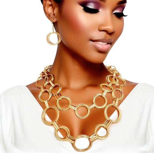 Necklace Gold Linked Rings Chain Set for Women